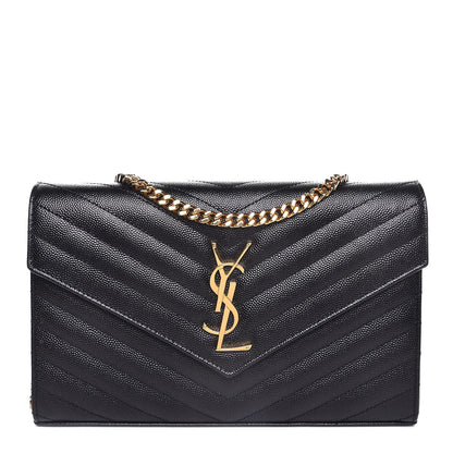 Saint Laurent Grain De Poudre Matelasse Chevron Monogram Chain Wallet Black 1 of 8
