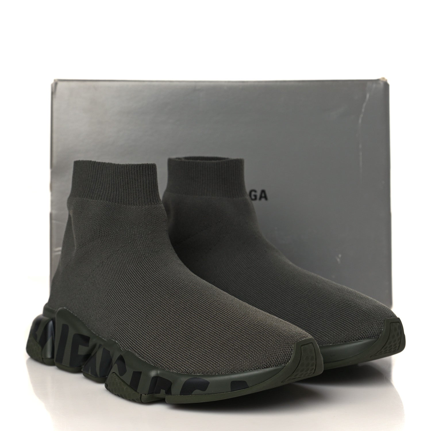 Balenciaga Neoprene Knit Womens Speed Graffiti Sneakers 40 Kaki Black 8 of 8