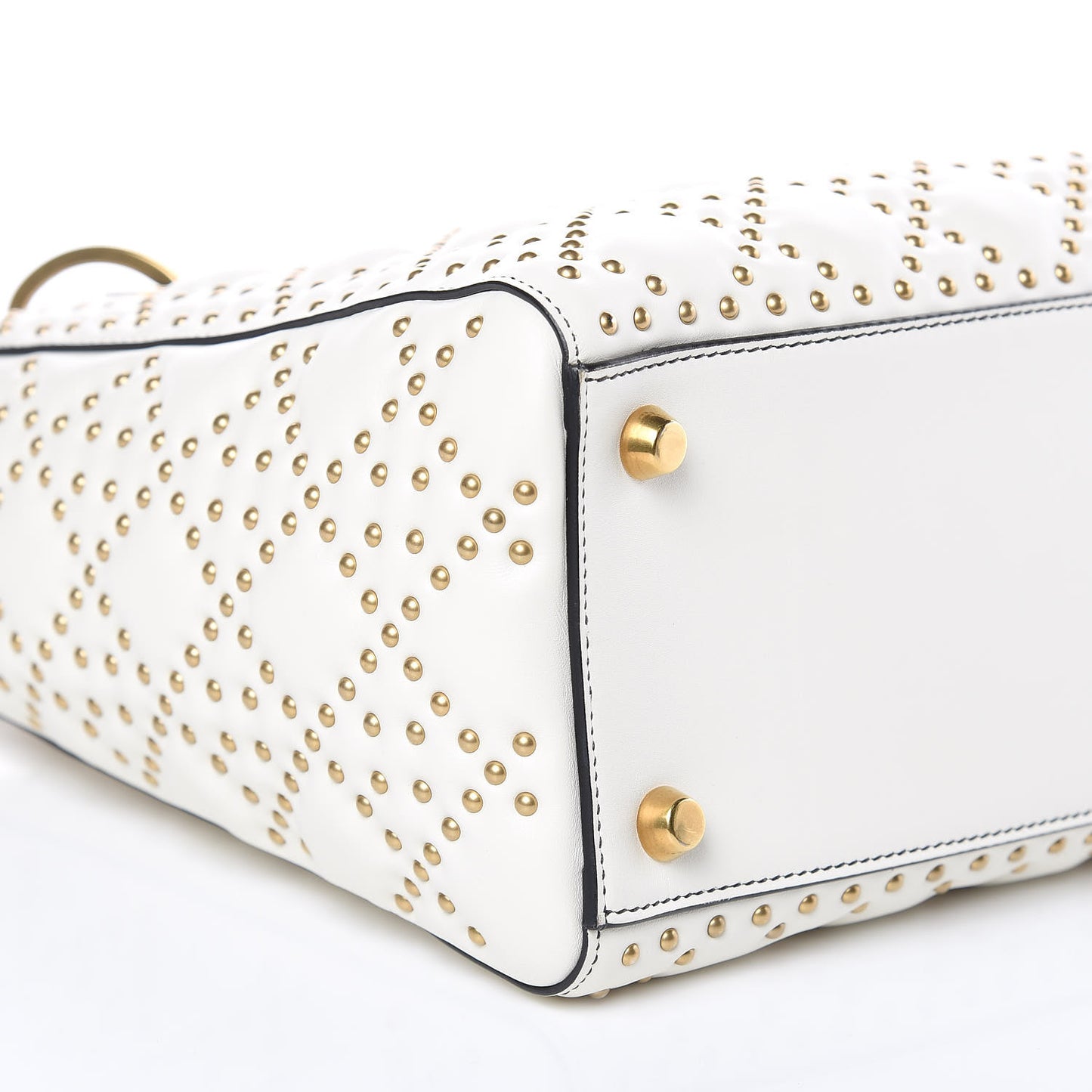 Calfskin Cannage Studded Medium Supple Lady Dior White
