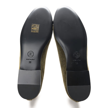 Chanel Velvet Cap Toe CC Ballerina Flats 36 Khaki Black 6 of 9