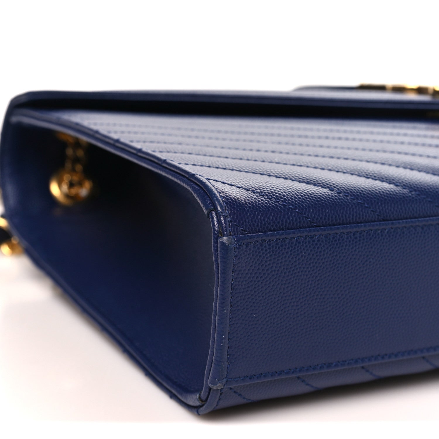 Saint Laurent Grain De Poudre Matelasse Chevron Large Monogram Satchel Navy Blue 9 of 11