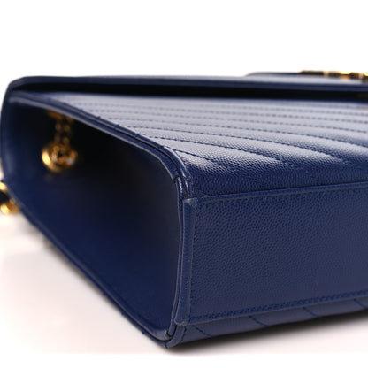 Saint Laurent Grain De Poudre Matelasse Chevron Large Monogram Satchel Navy Blue 9 of 11