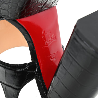 Christian Louboutin Calfskin Crocodile Embossed Foolish Platform Sandals 36.5 Black 9 of 10