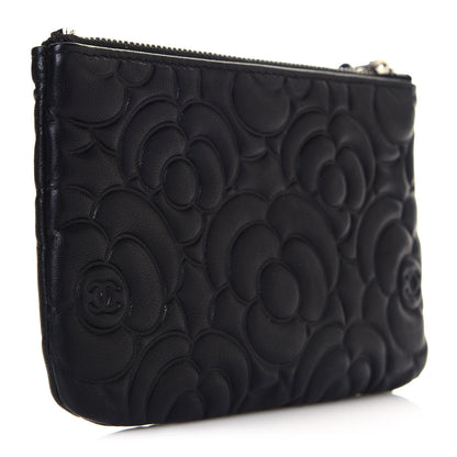 Chanel Goatskin Camellia Embossed Cosmetic Pouch Black 3 of 12