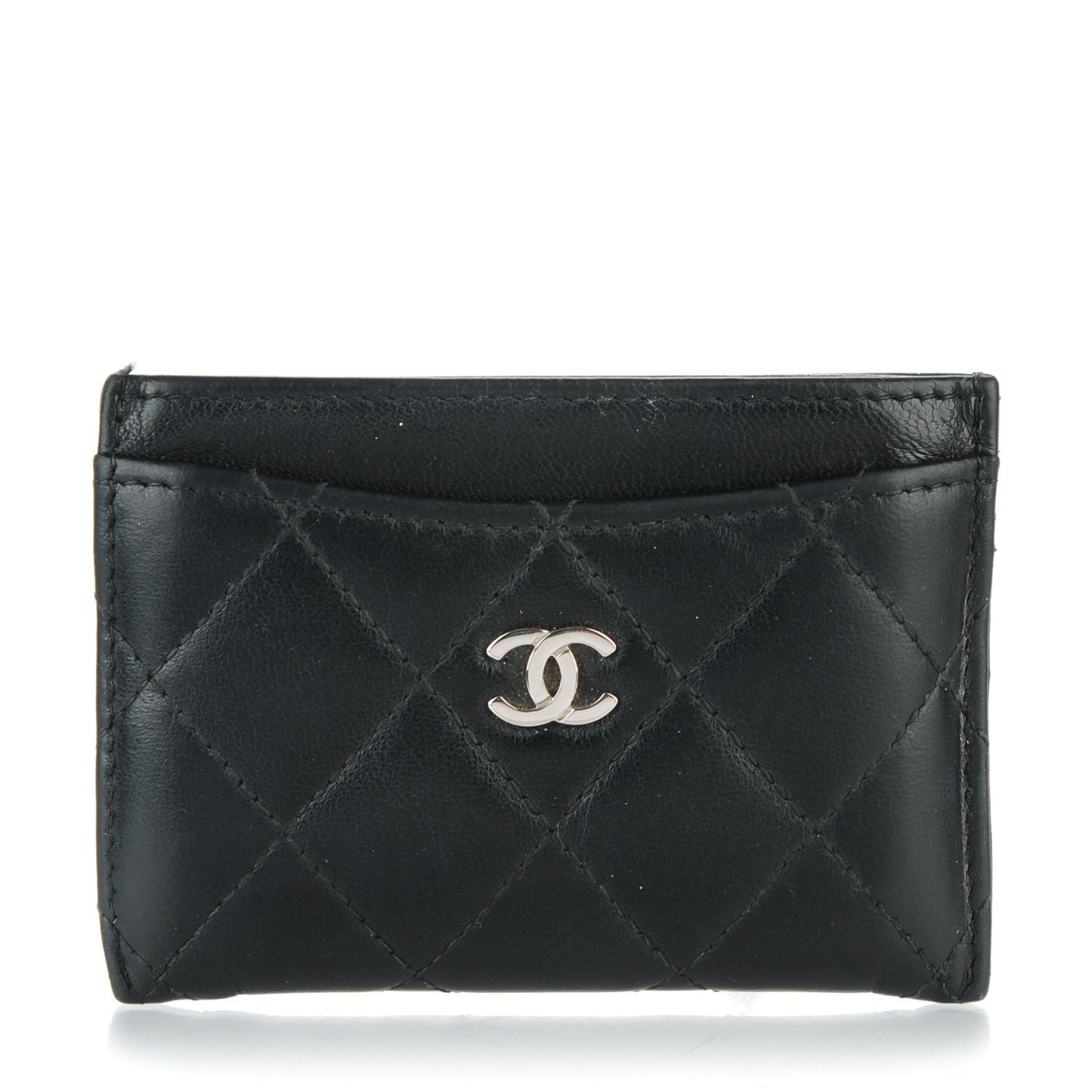 Lambskin Quilted Card Holder Black