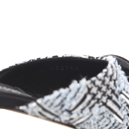 Chanel Tweed Grosgrain Camellia CC Flat Mules 35.5 Blue Silver Black 8 of 8