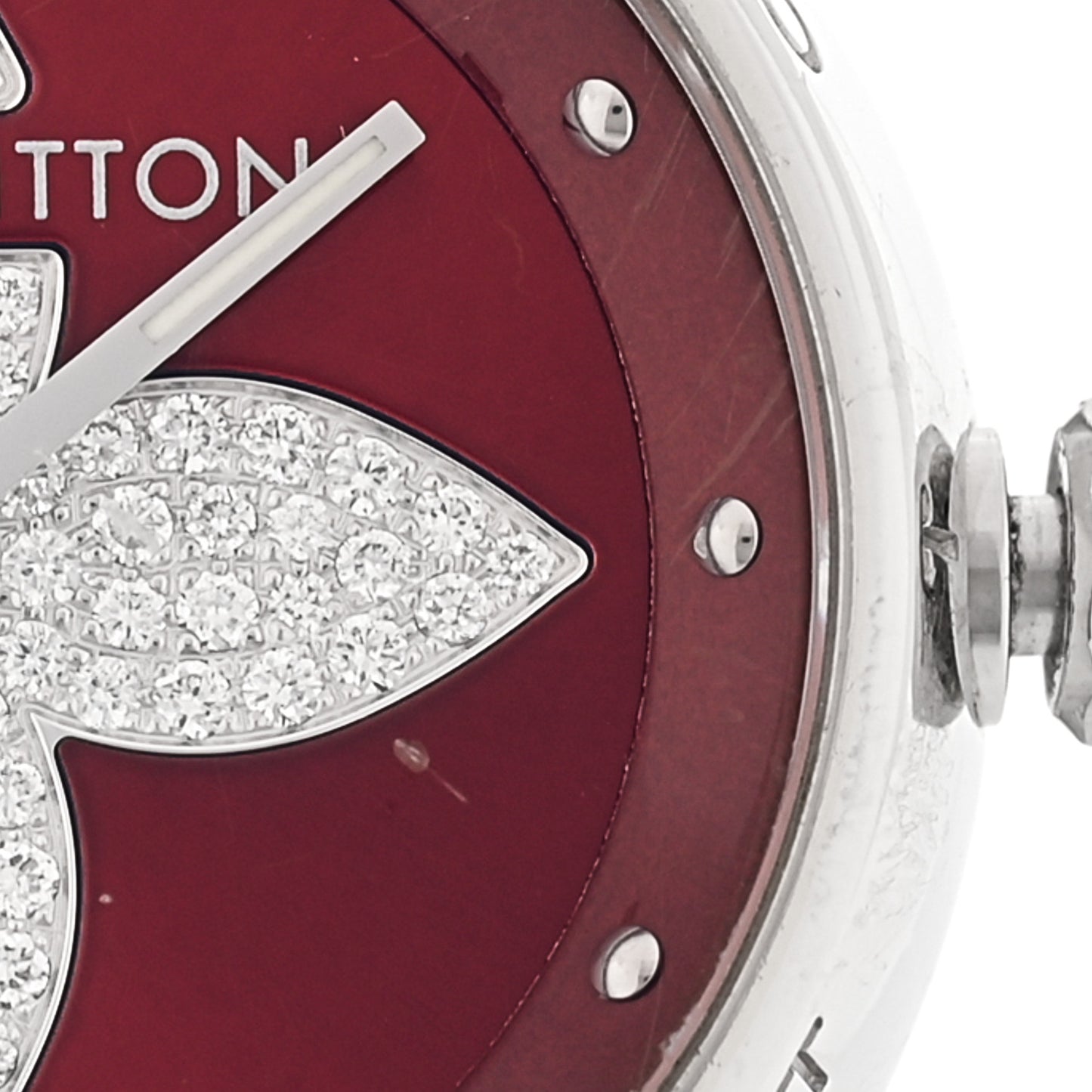 Stainless Steel Diamond 28mm Tambour Forever Pom Quartz Watch Red