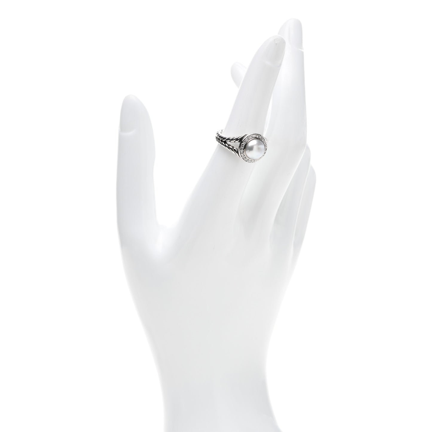 Sterling Silver Diamond Pearl 8mm Petite Cerise Ring 53 6.25