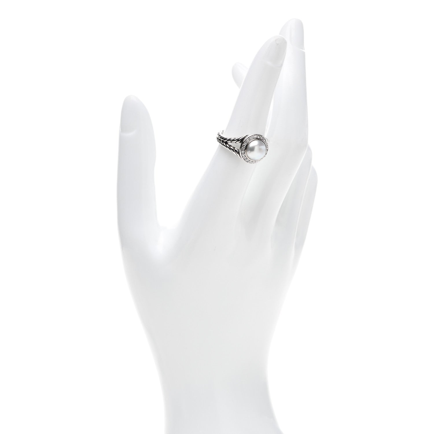 David Yurman Sterling Silver Diamond Pearl 8mm Petite Cerise Ring 53 6.25 2 of 5