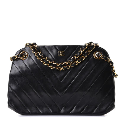 Chanel Lambskin Chevron Quilted Frame Shoulder Bag Black 1 of 5