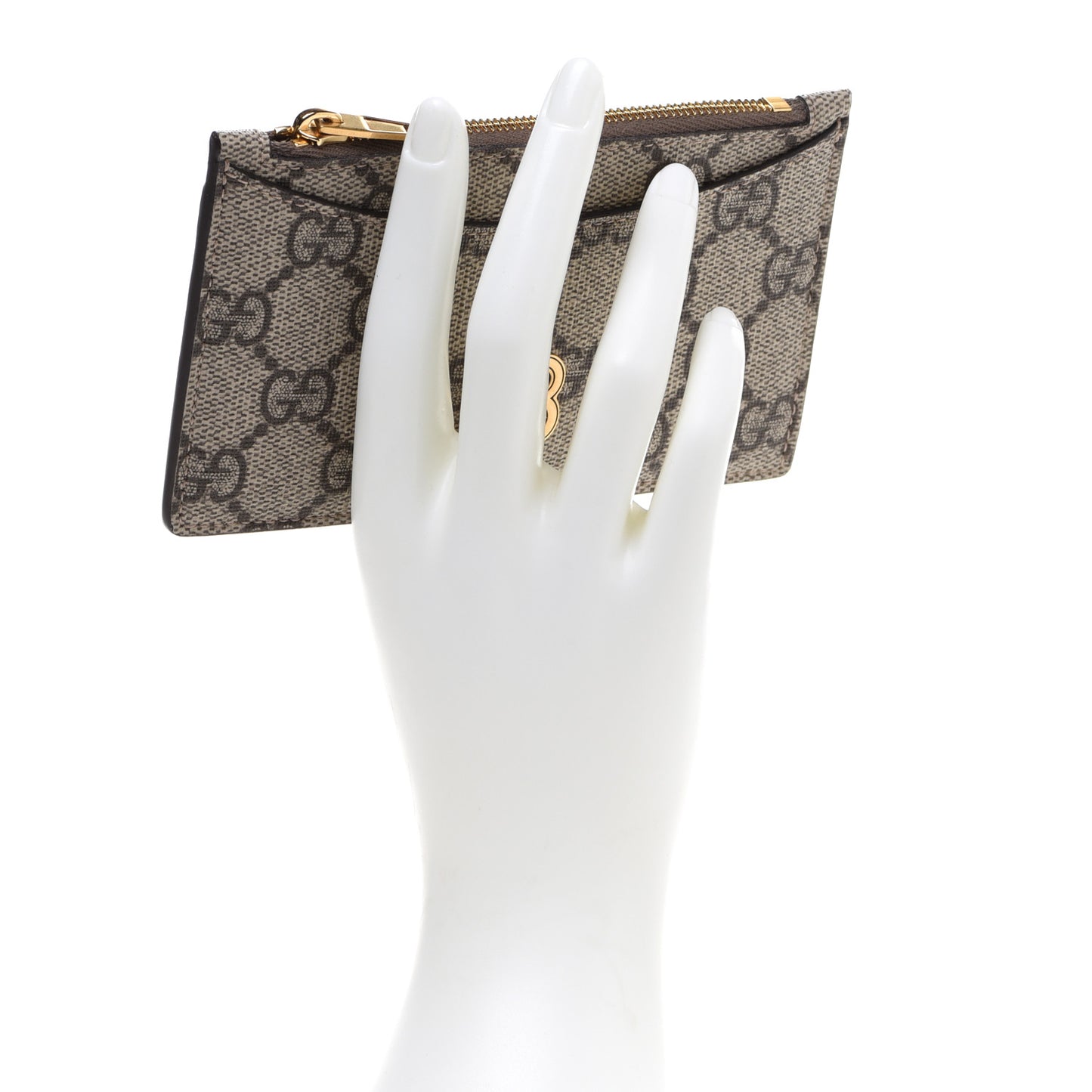 X BALENCIAGA GG Supreme Monogram Zip Card Case Beige Ebony