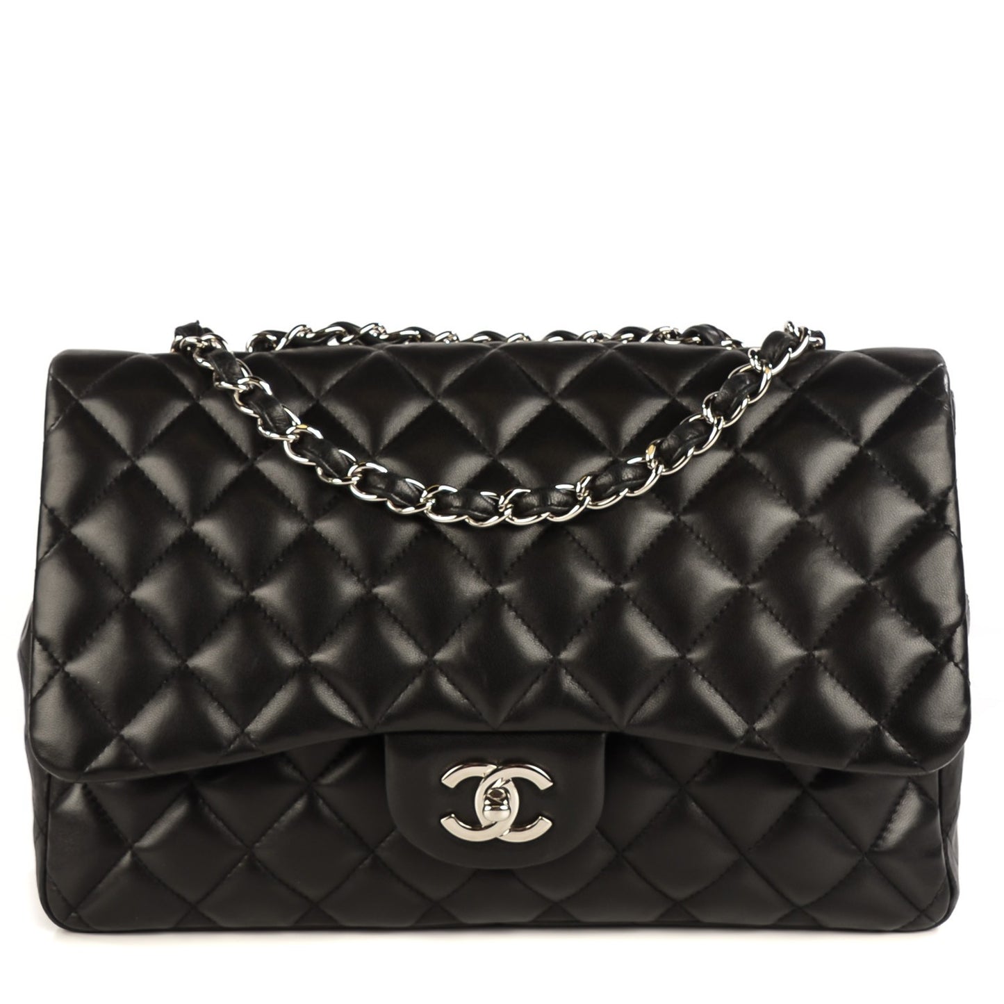 Lambskin Quilted Jumbo Single Flap Black