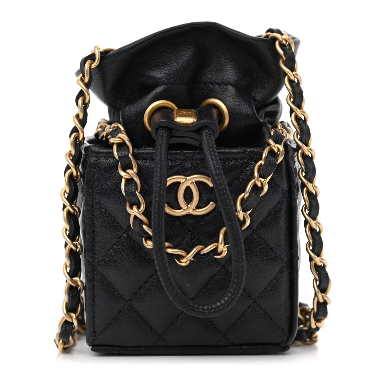 Chanel Calfskin Quilted Mini Drawstring Bucket Bag Black 1 of 10