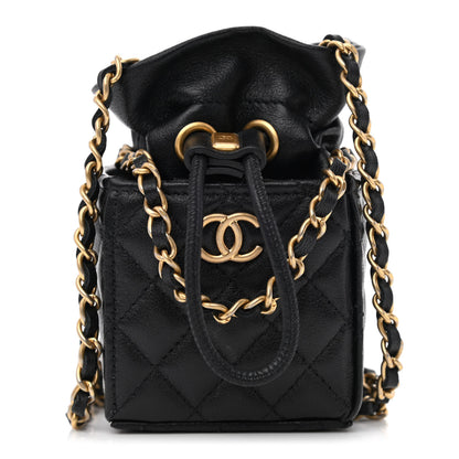 Chanel Calfskin Quilted Mini Drawstring Bucket Bag Black 1 of 10