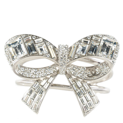 Chanel Crystal Baguette CC Bow Cuff Silver 1 of 5