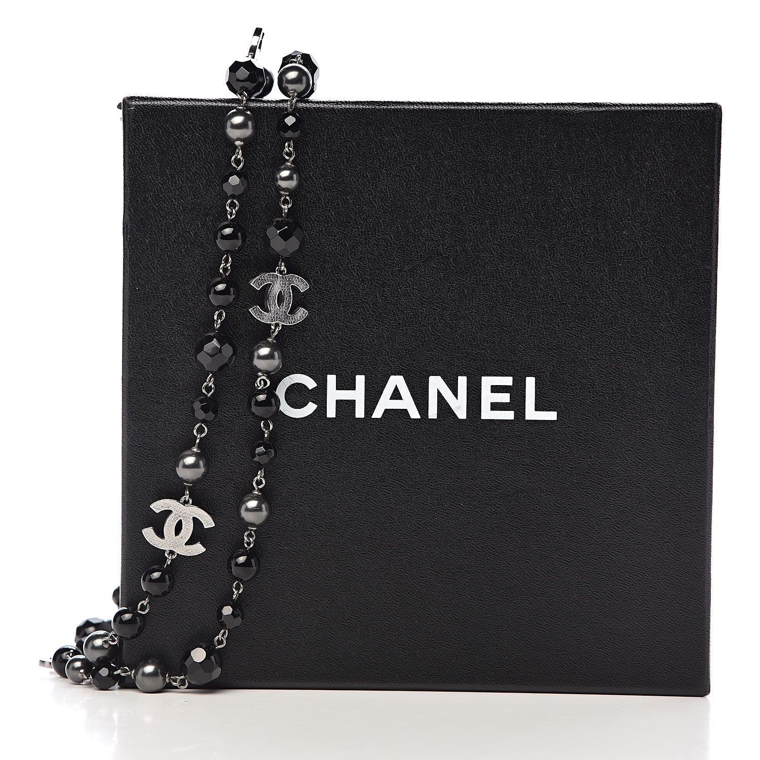 Chanel Pearl Beaded CC Long Necklace Black 6 of 6