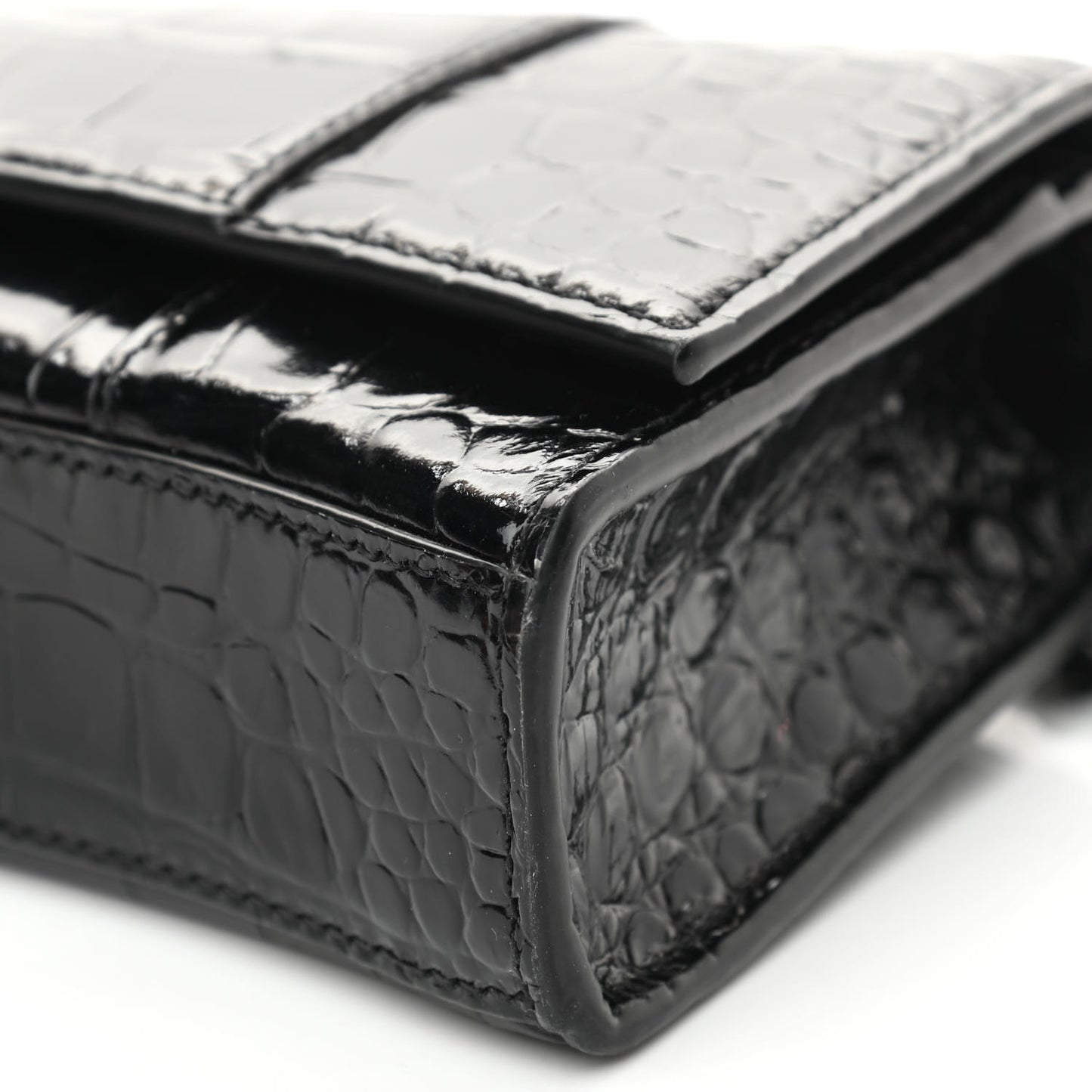 Shiny Calfskin Monochrome Crocodile Embossed Hourglass Chain Bag Black
