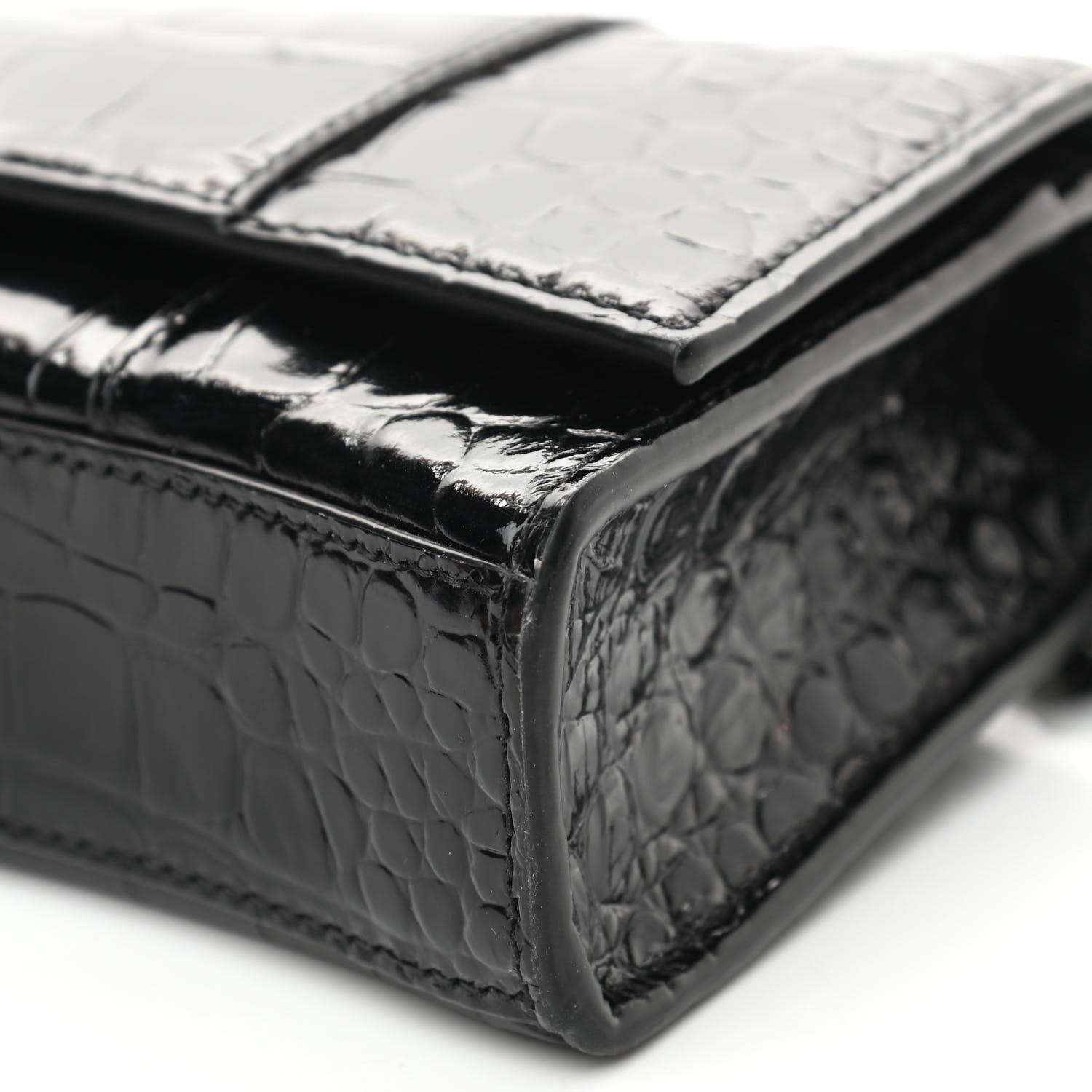 Balenciaga Shiny Calfskin Monochrome Crocodile Embossed Hourglass Chain Bag Black 9 of 9