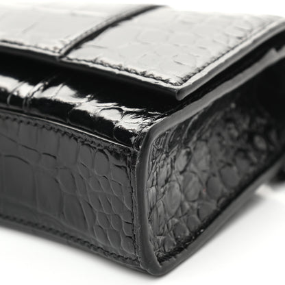 Balenciaga Shiny Calfskin Monochrome Crocodile Embossed Hourglass Chain Bag Black 9 of 9