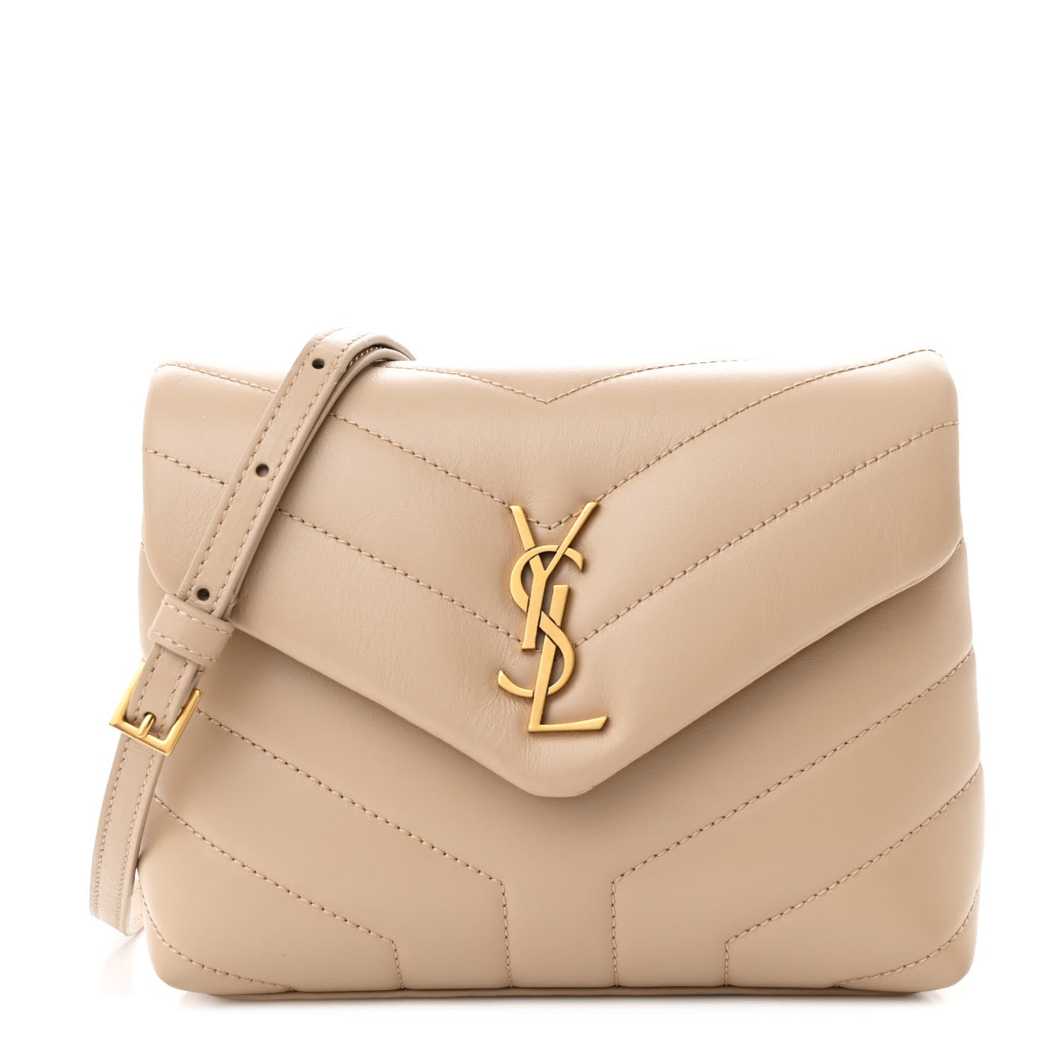 Saint Laurent Calfskin Y Quilted Monogram Toy Loulou Crossbody Bag Dark Beige 1 of 12
