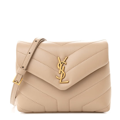 Saint Laurent Calfskin Y Quilted Monogram Toy Loulou Crossbody Bag Dark Beige 1 of 12