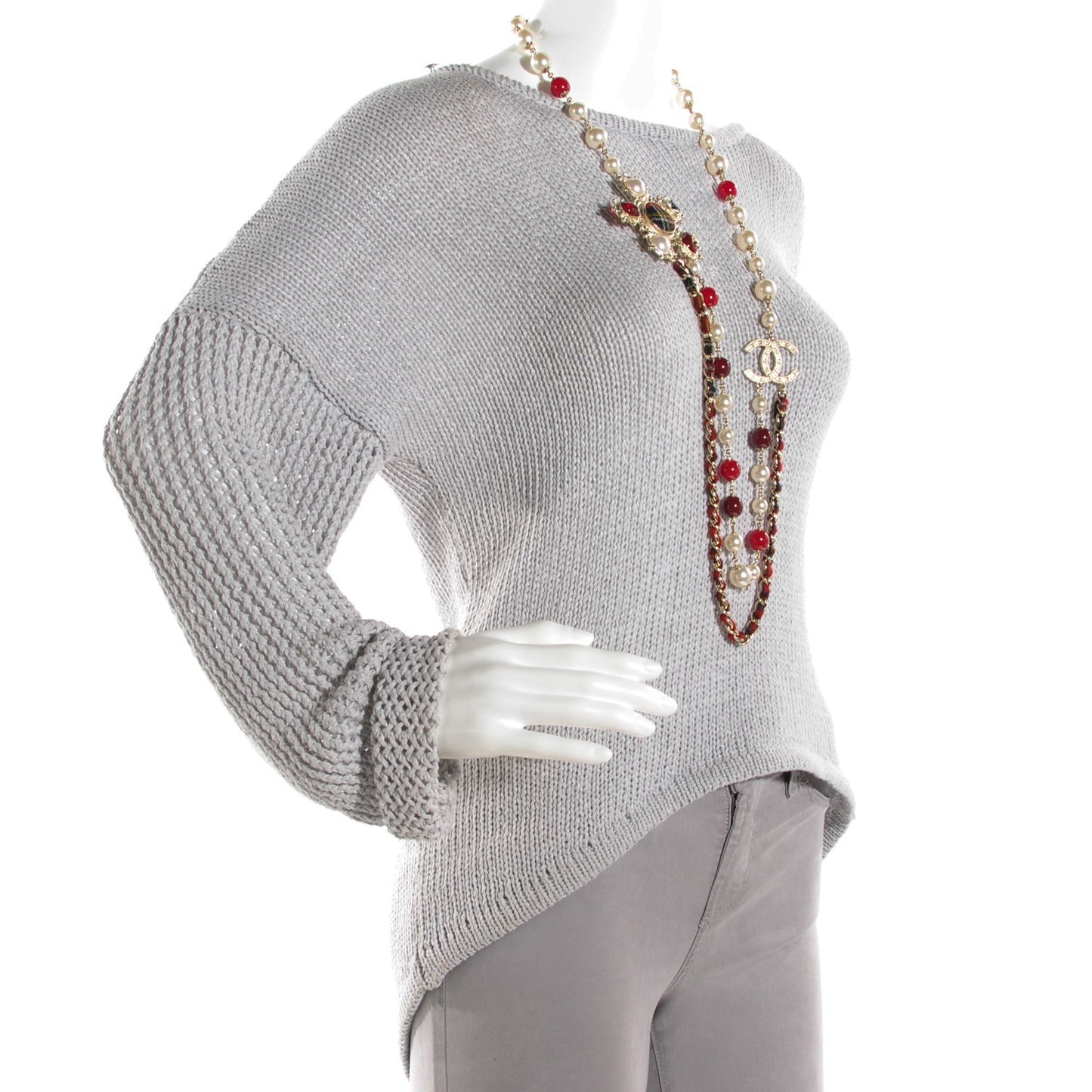 Gripoix Crystal Pearl Tweed Medallion Necklace Gold