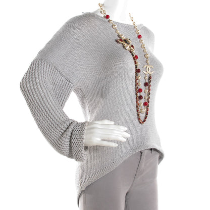 Chanel Gripoix Crystal Pearl Tweed Medallion Necklace Gold 2 of 5