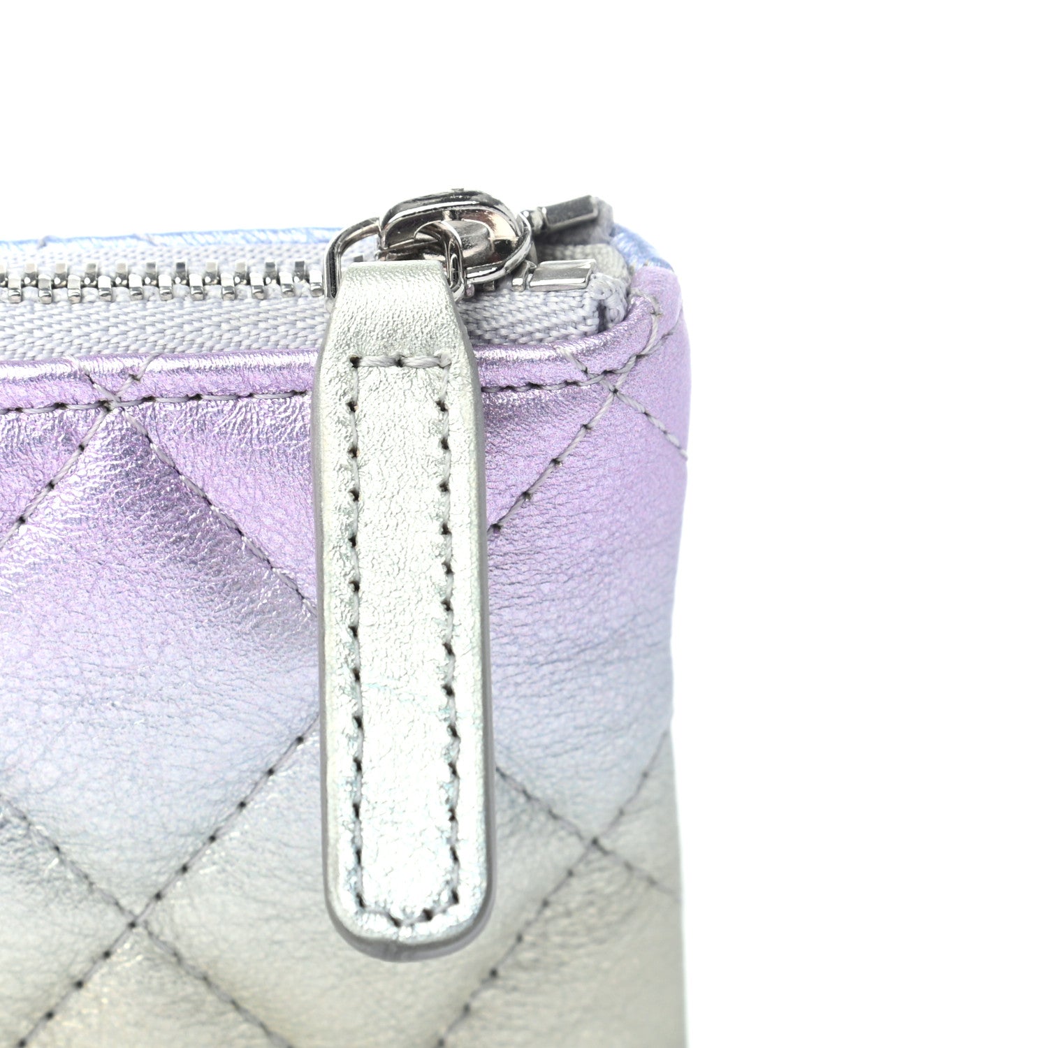 Chanel Gradient Metallic Calfskin Quilted Cosmetic Case Silver Blue Yellow Purple 8 of 8
