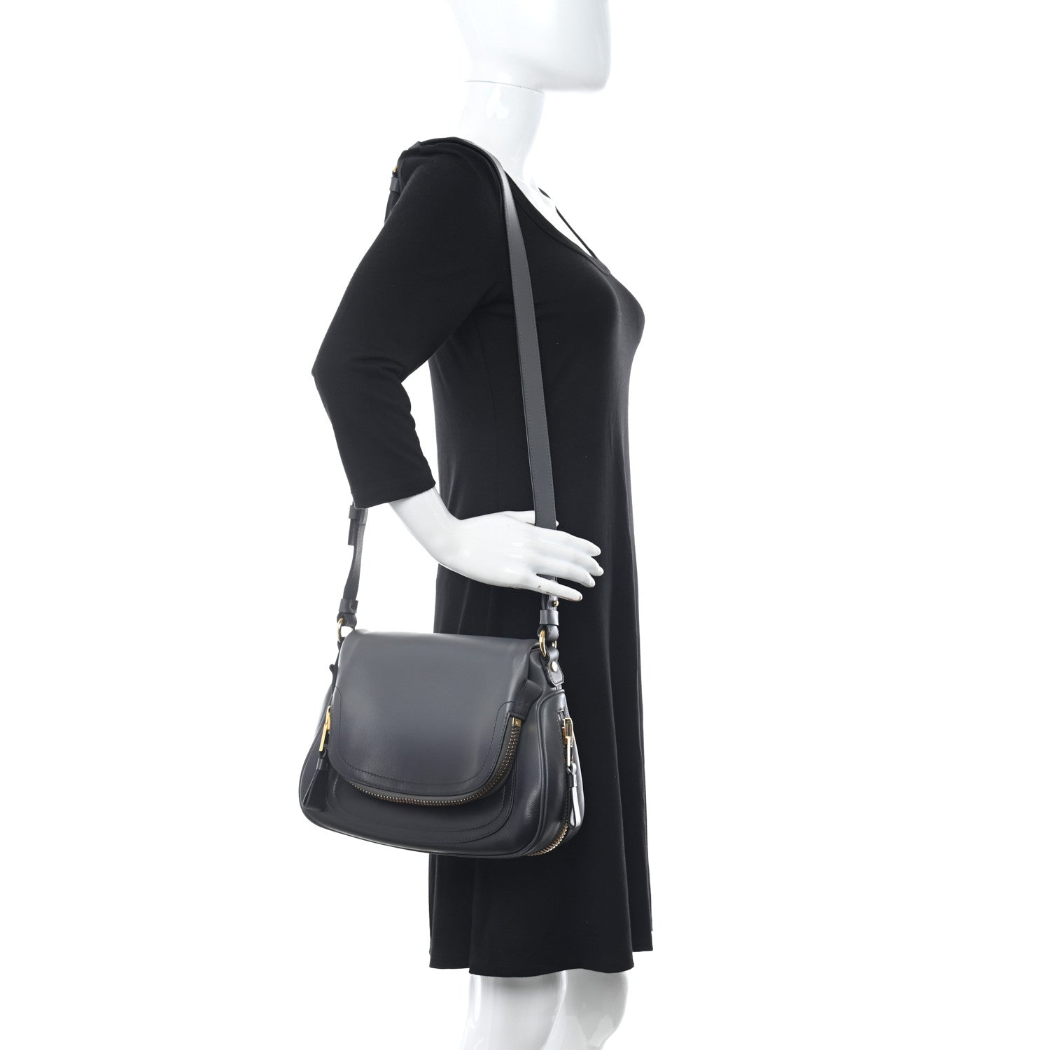 Tom Ford Calfskin Medium Shaded Jennifer Crossbody Bag Grey 3 of 13