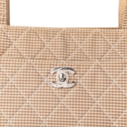 Chanel Toile Gingham Quilted CC Tote Shoulder Bag Beige 15 of 15