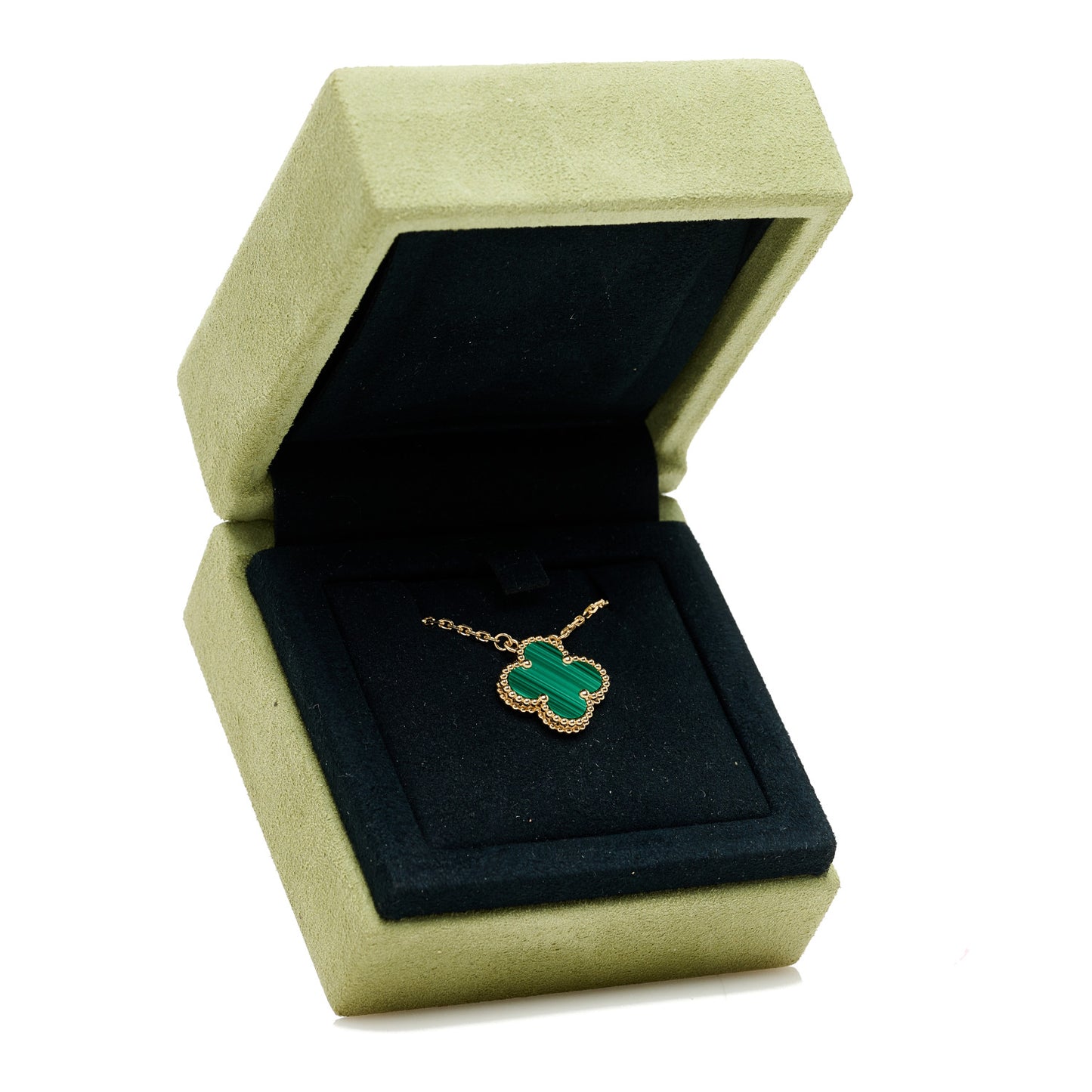 18K Yellow Gold Malachite Vintage Alhambra Pendant Necklace