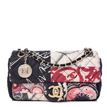 Chanel Fabric Quilted Patchwork Mini Rectangular Flap Red Black White 1 of 16