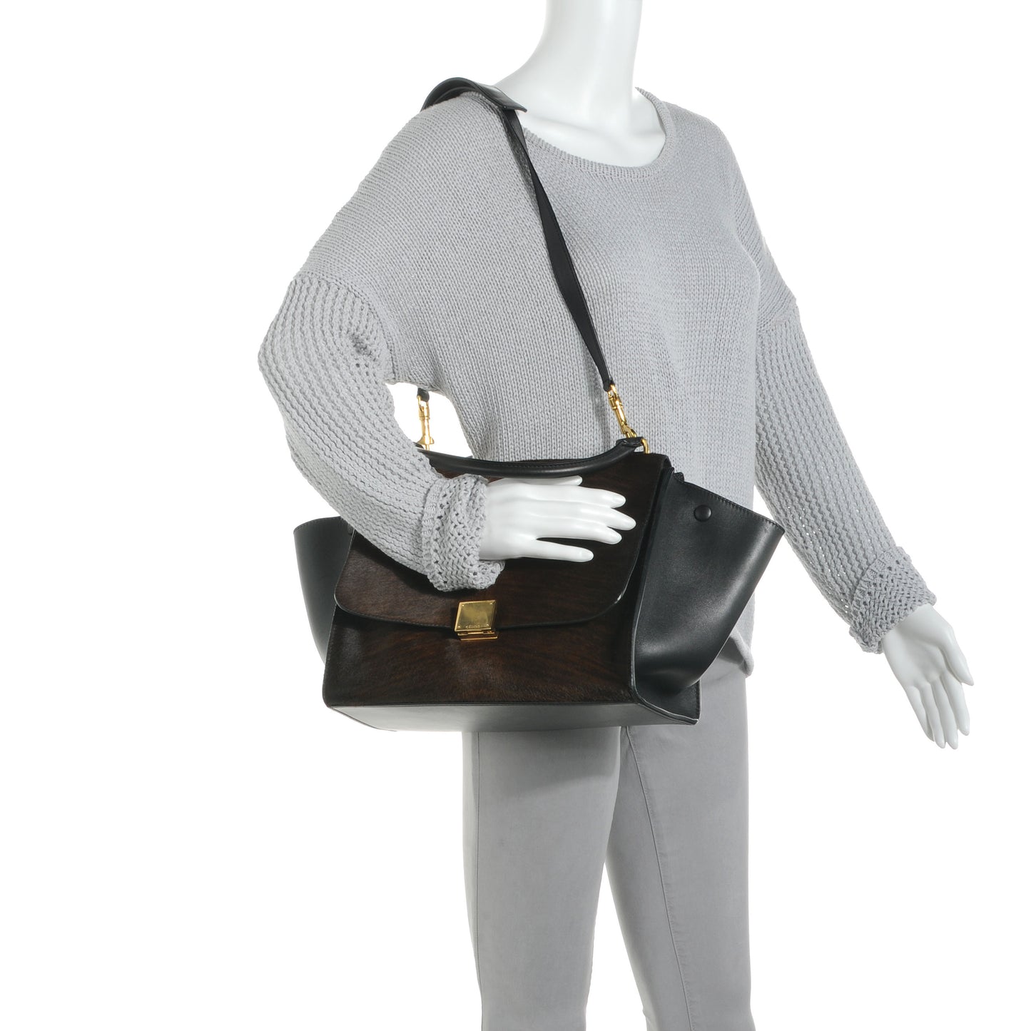 Shaded Calf Hair and Calfskin Small Trapeze Black