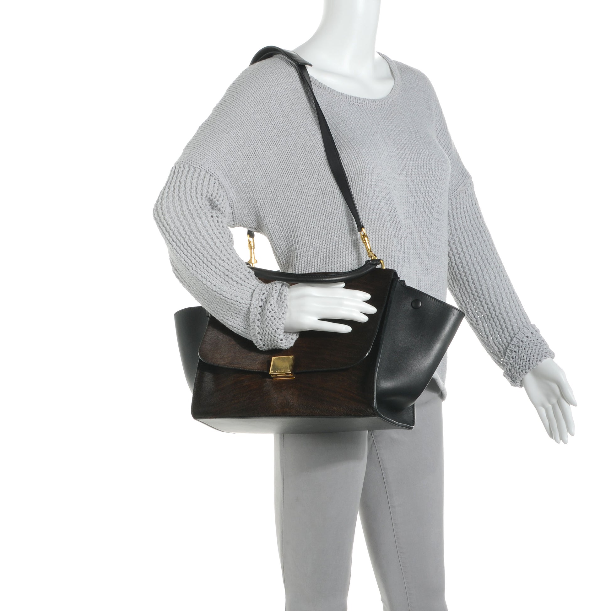 Celine Shaded Calf Hair and Calfskin Small Trapeze Black 2 of 8