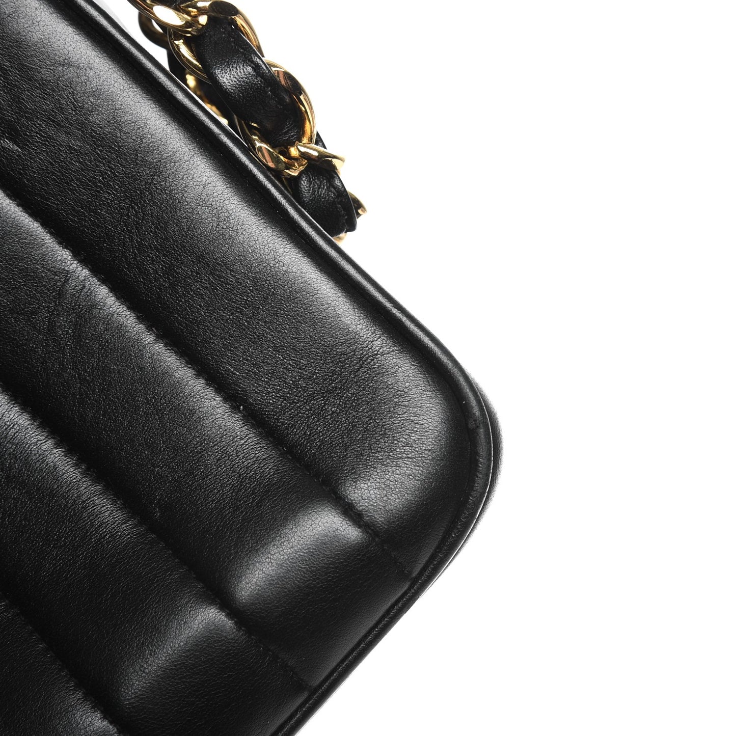 Lambskin Vertical Quilted Flap Camera Case Black