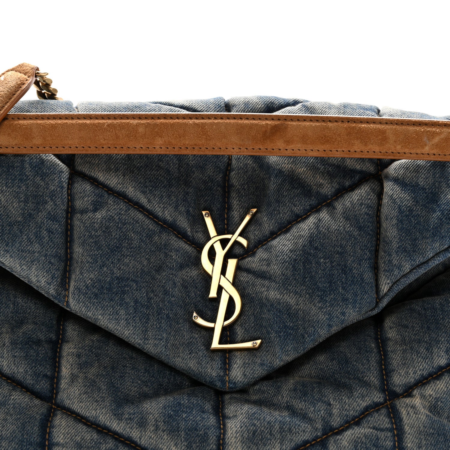 Saint Laurent Denim Quilted Medium Loulou Puffer Monogram Chain Satchel Blue Cinnamon 8 of 10