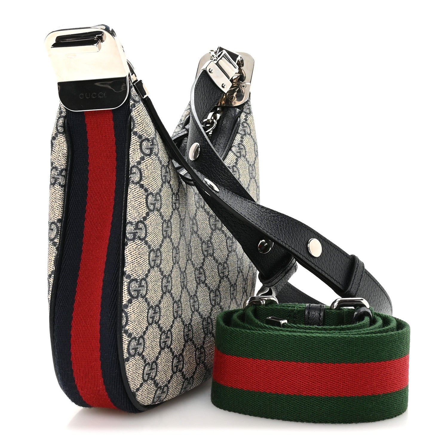 Gucci GG Supreme Monogram Textured Calfskin Web Small Attache Shoulder Bag Beige Blue 3 of 11