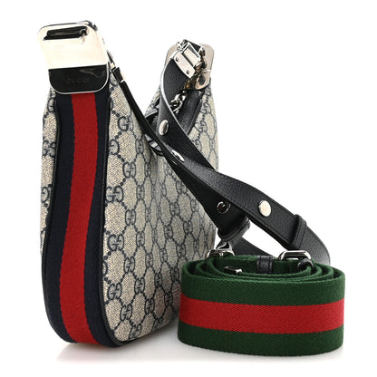 Gucci GG Supreme Monogram Textured Calfskin Web Small Attache Shoulder Bag Beige Blue 3 of 11