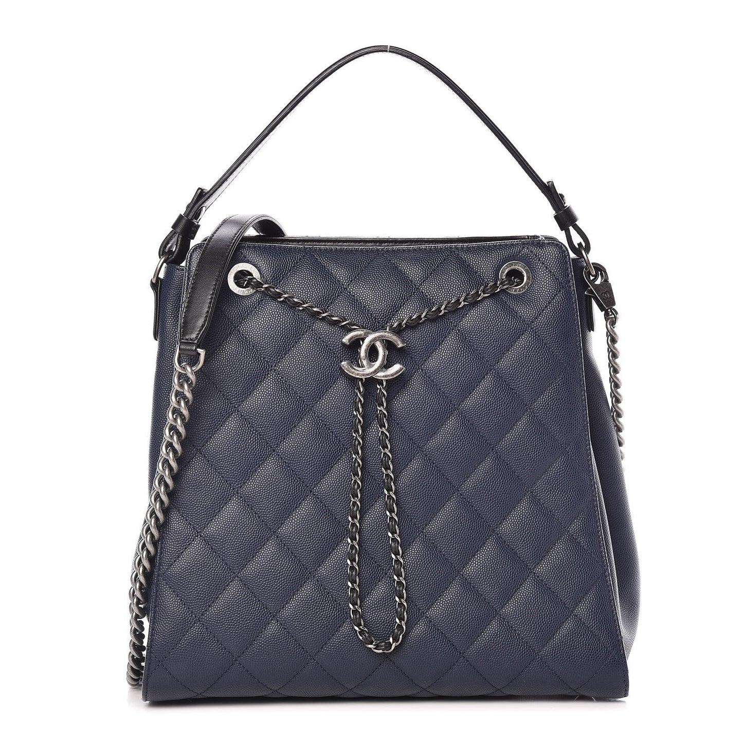 Caviar Quilted Medium CC Bucket Bag Dark Blue