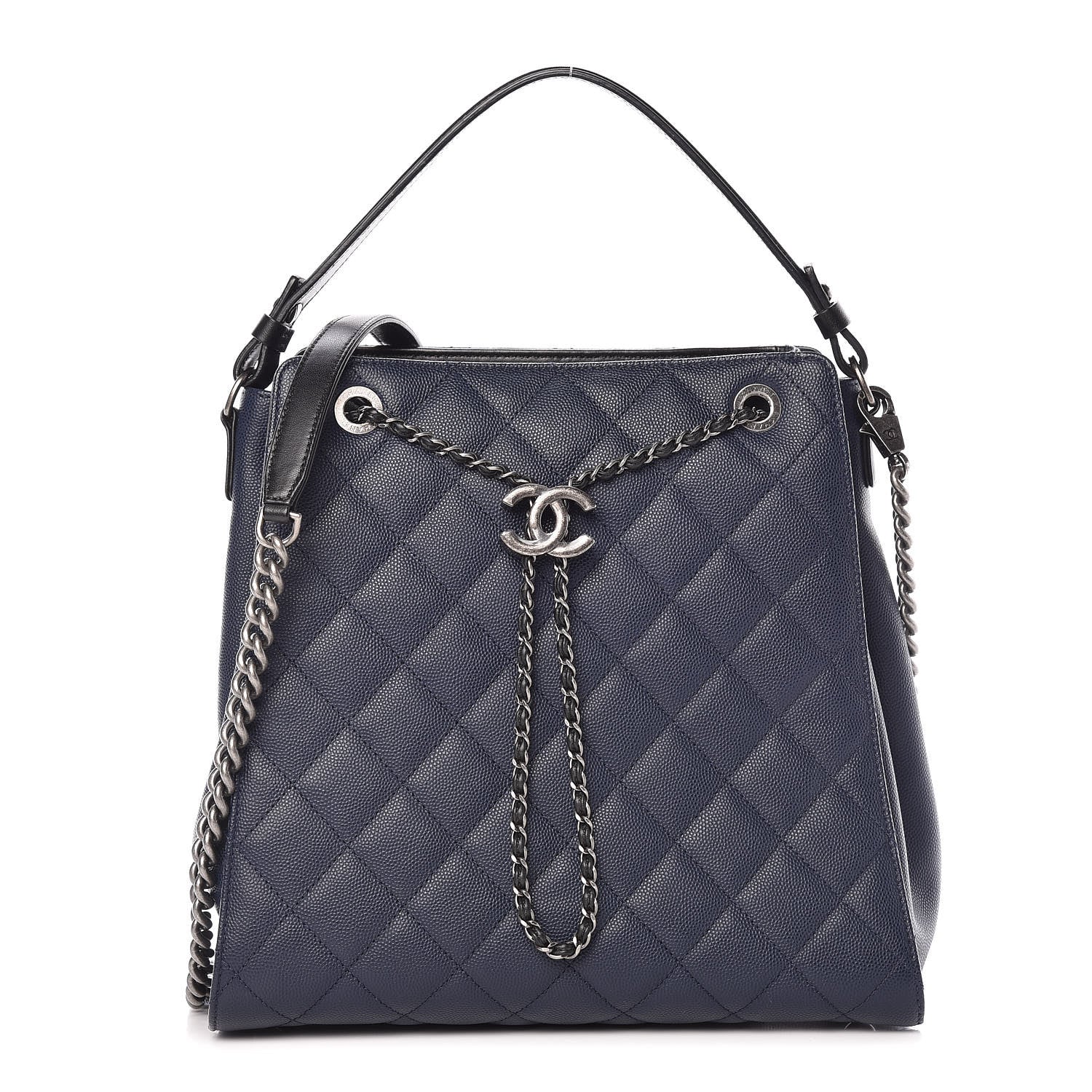 Chanel Caviar Quilted Medium CC Bucket Bag Dark Blue 1 of 9
