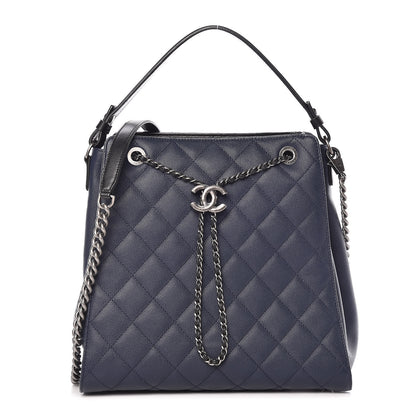 Chanel Caviar Quilted Medium CC Bucket Bag Dark Blue 1 of 9