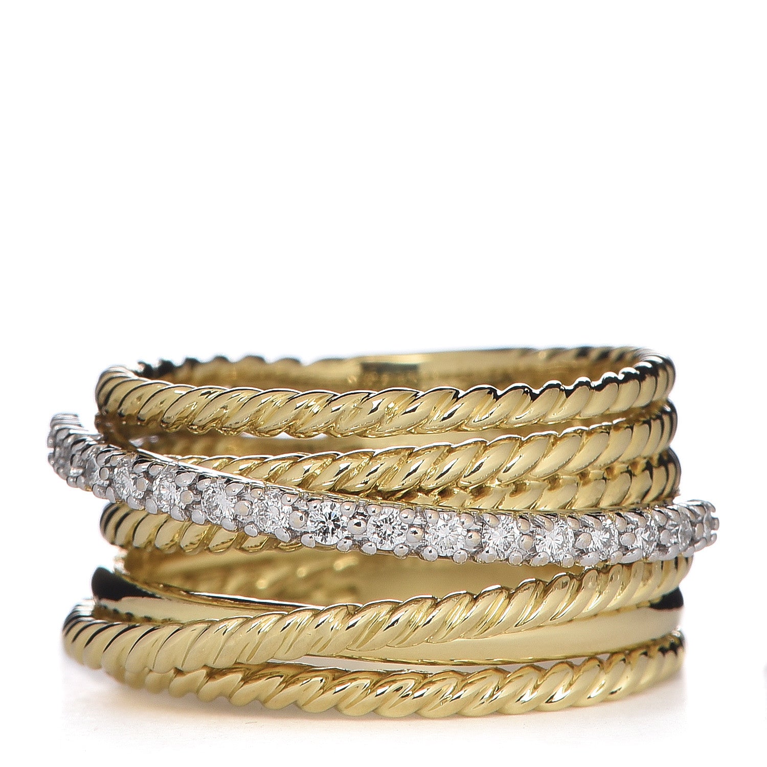David Yurman 18K Yellow Gold Diamond 11mm Wide Crossover Ring 54 6.75 1 of 5