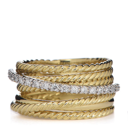 David Yurman 18K Yellow Gold Diamond 11mm Wide Crossover Ring 54 6.75 1 of 5