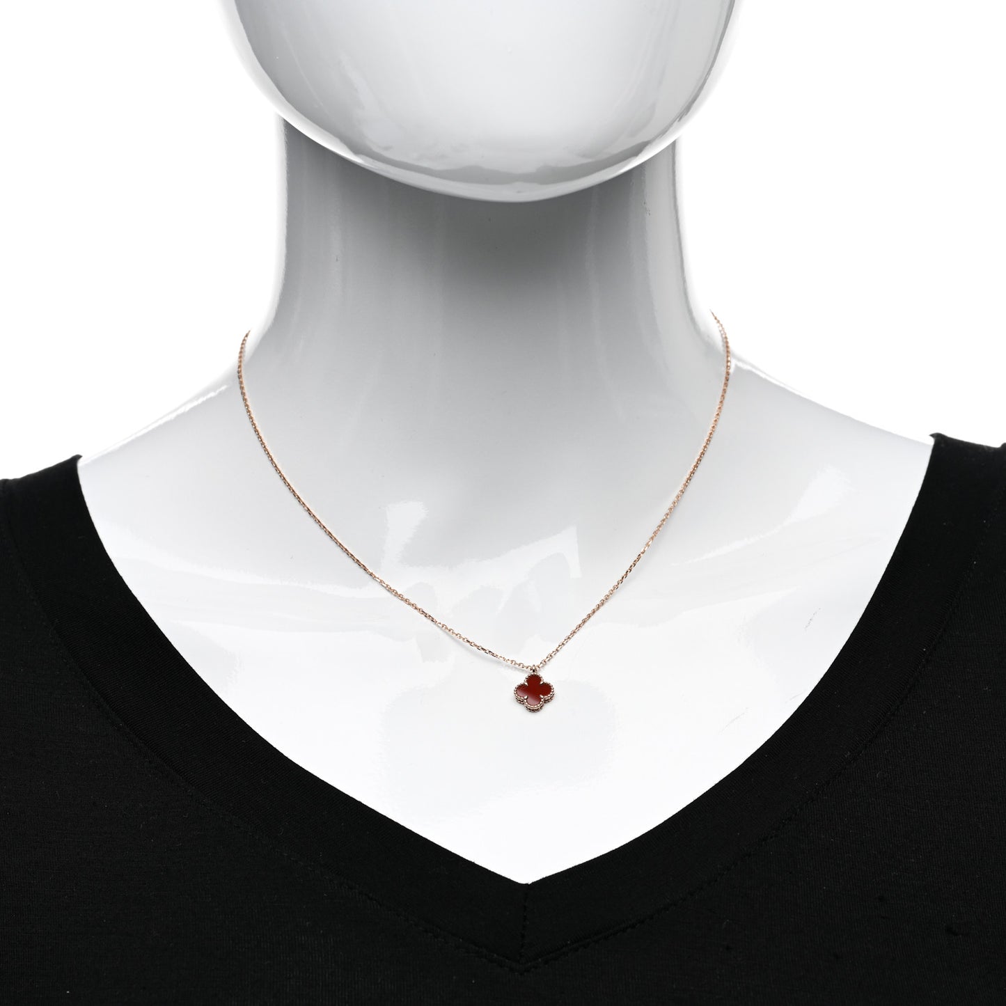 18K Rose Gold Carnelian Sweet Alhambra Pendant Necklace