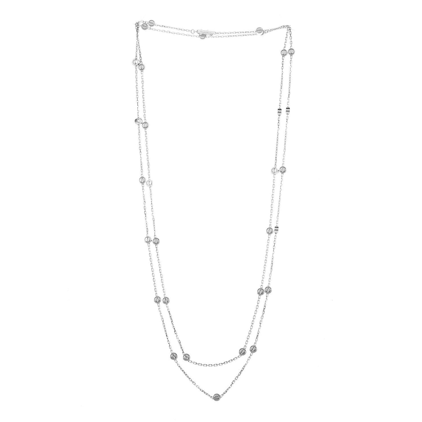 18K White Gold Long Station LOVE Necklace