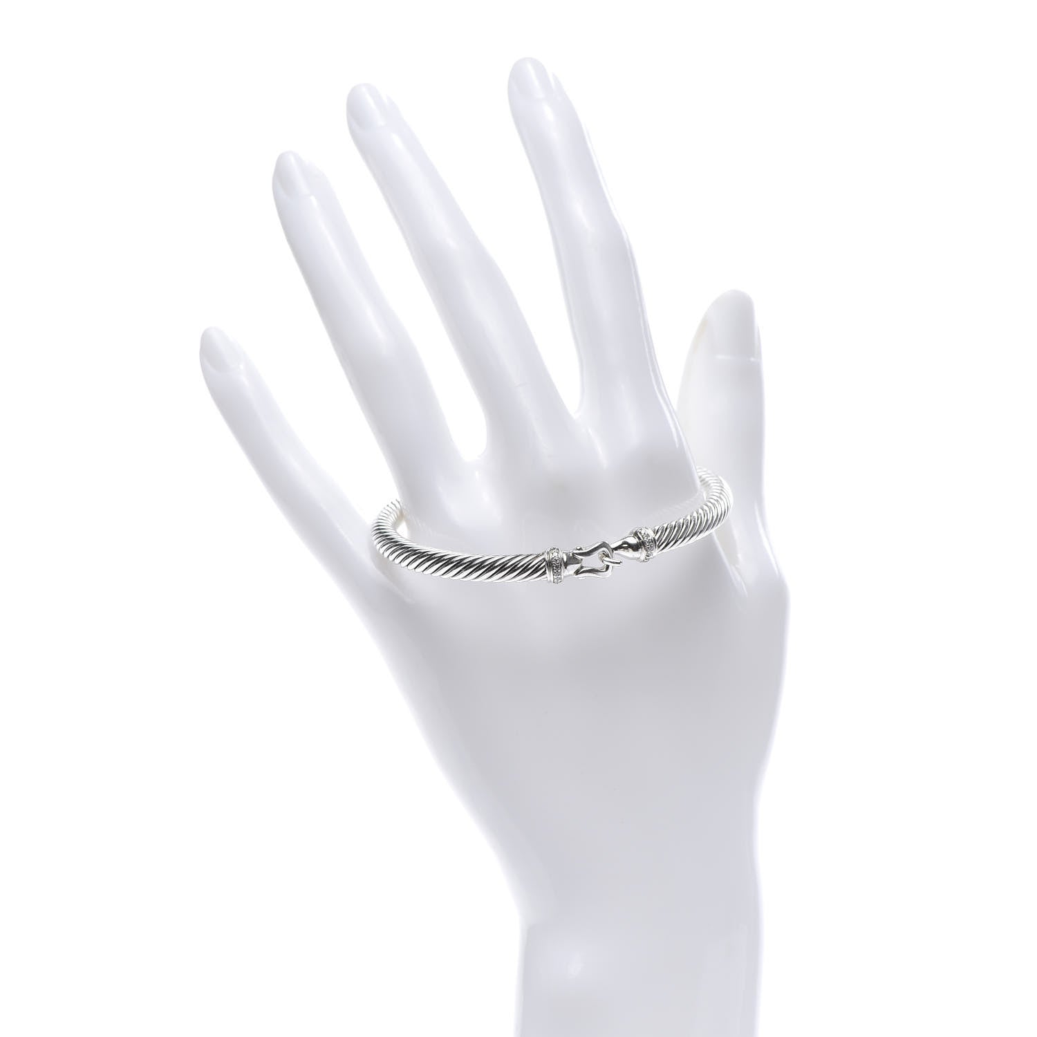 David Yurman Sterling Silver Diamond 5mm Cable Buckle Bracelet 2 of 4
