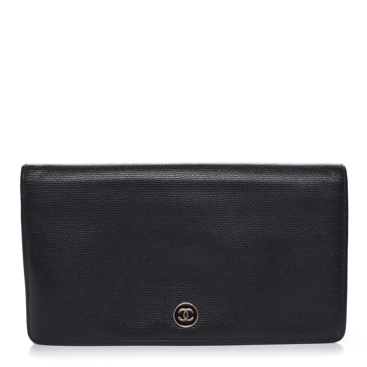 Grained Calfskin CC Button Yen Wallet Black