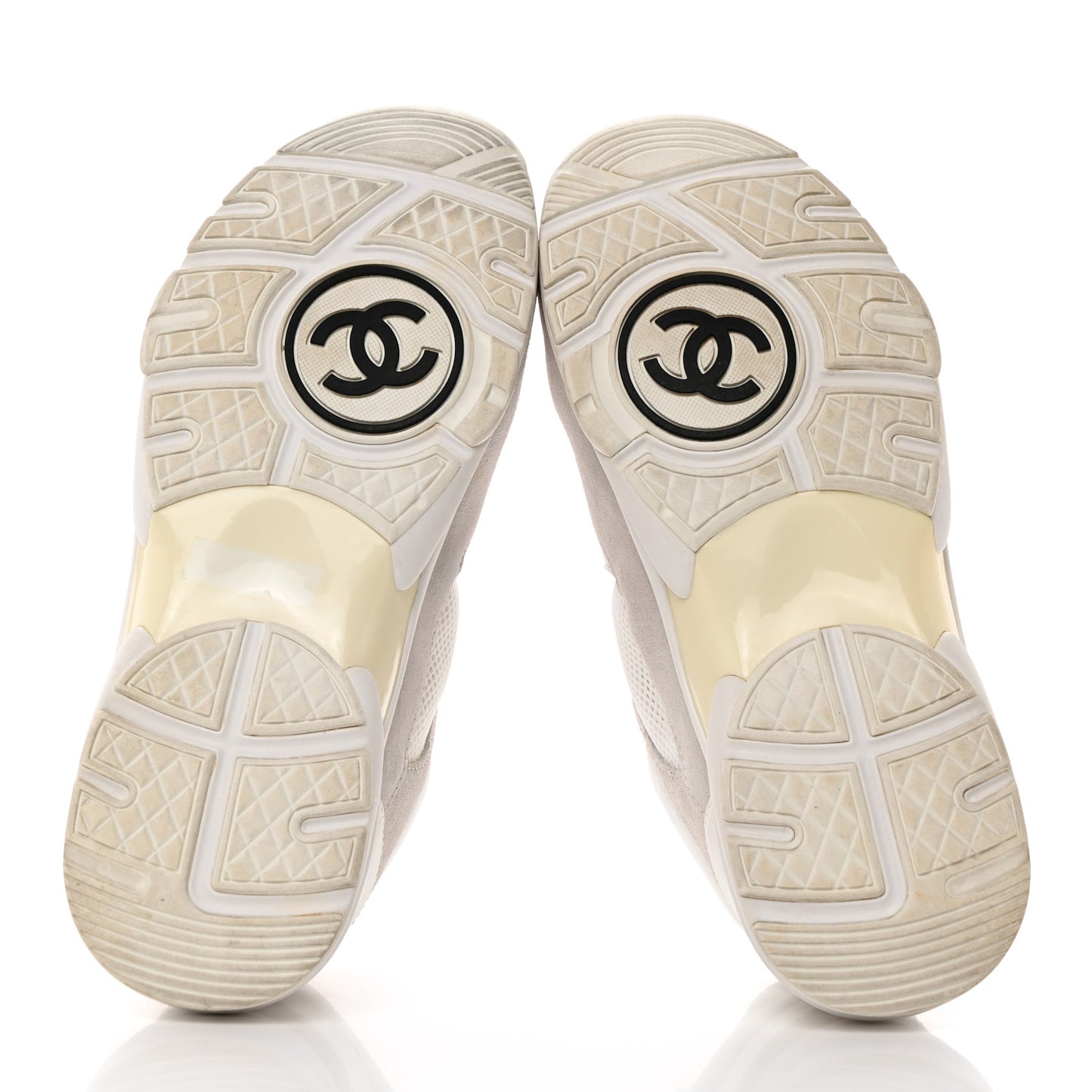 Mesh Suede Calfskin Grained Calfskin Womens CC Sneakers 39 White Grey