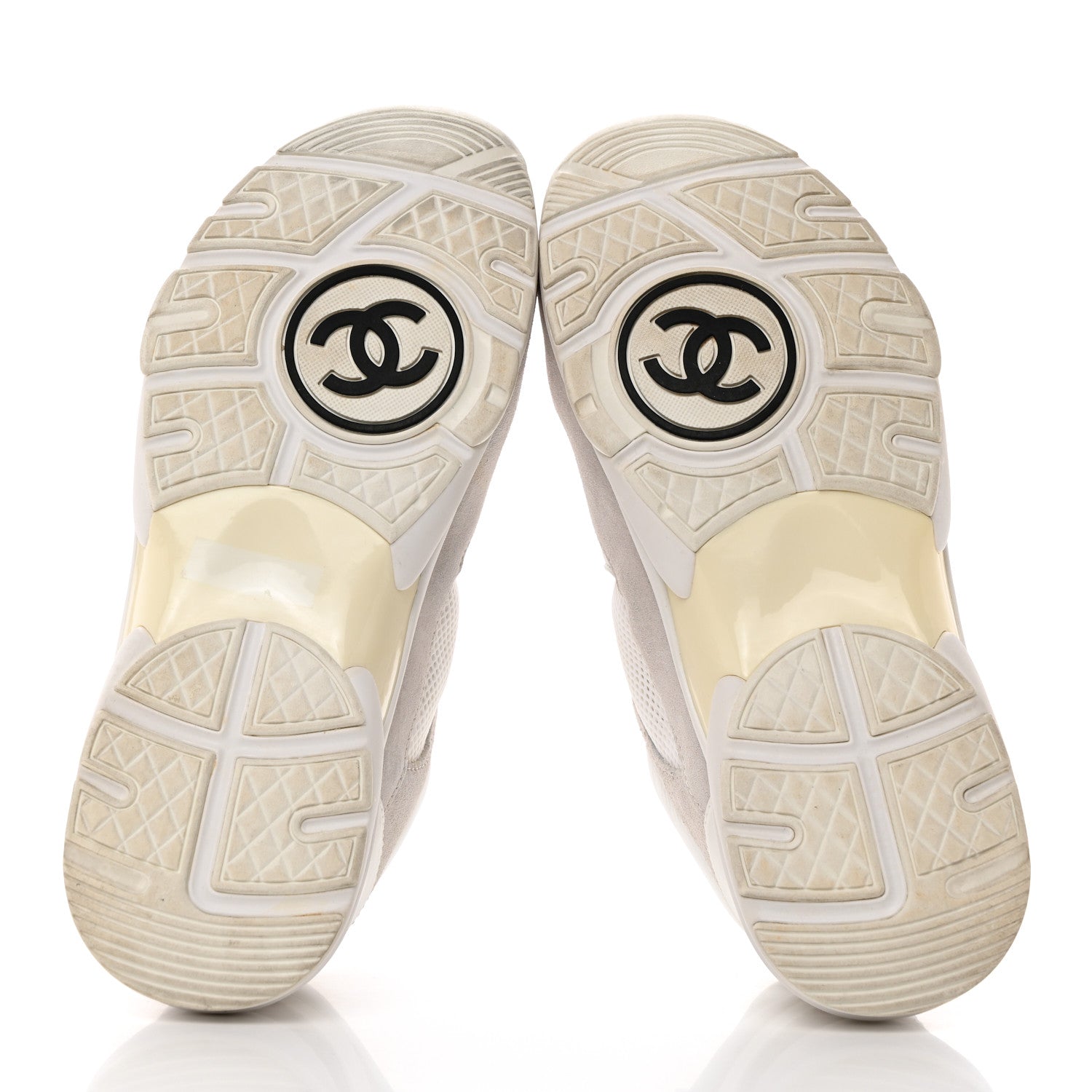 Chanel Mesh Suede Calfskin Grained Calfskin Womens CC Sneakers 39 White Grey 5 of 8