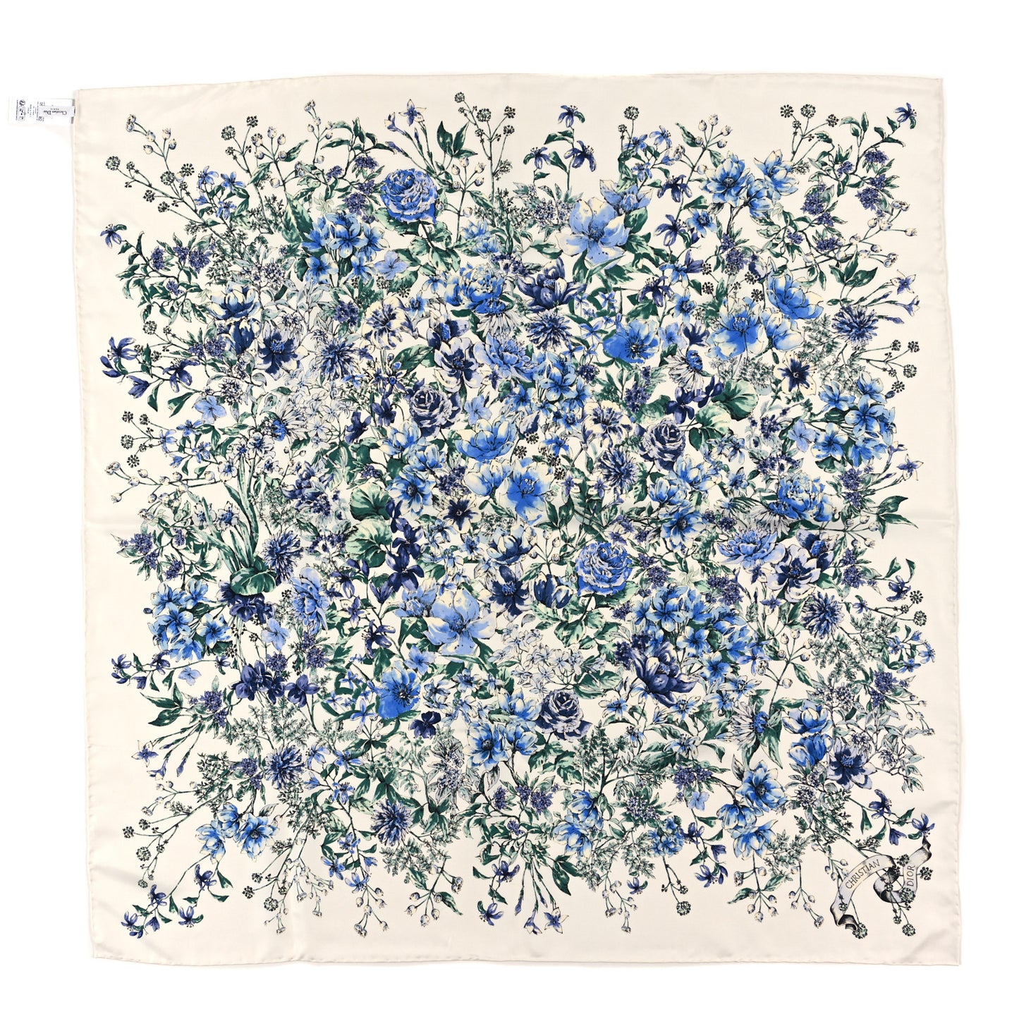 Silk D Floral 90 Square Scarf White Blue Multicolor